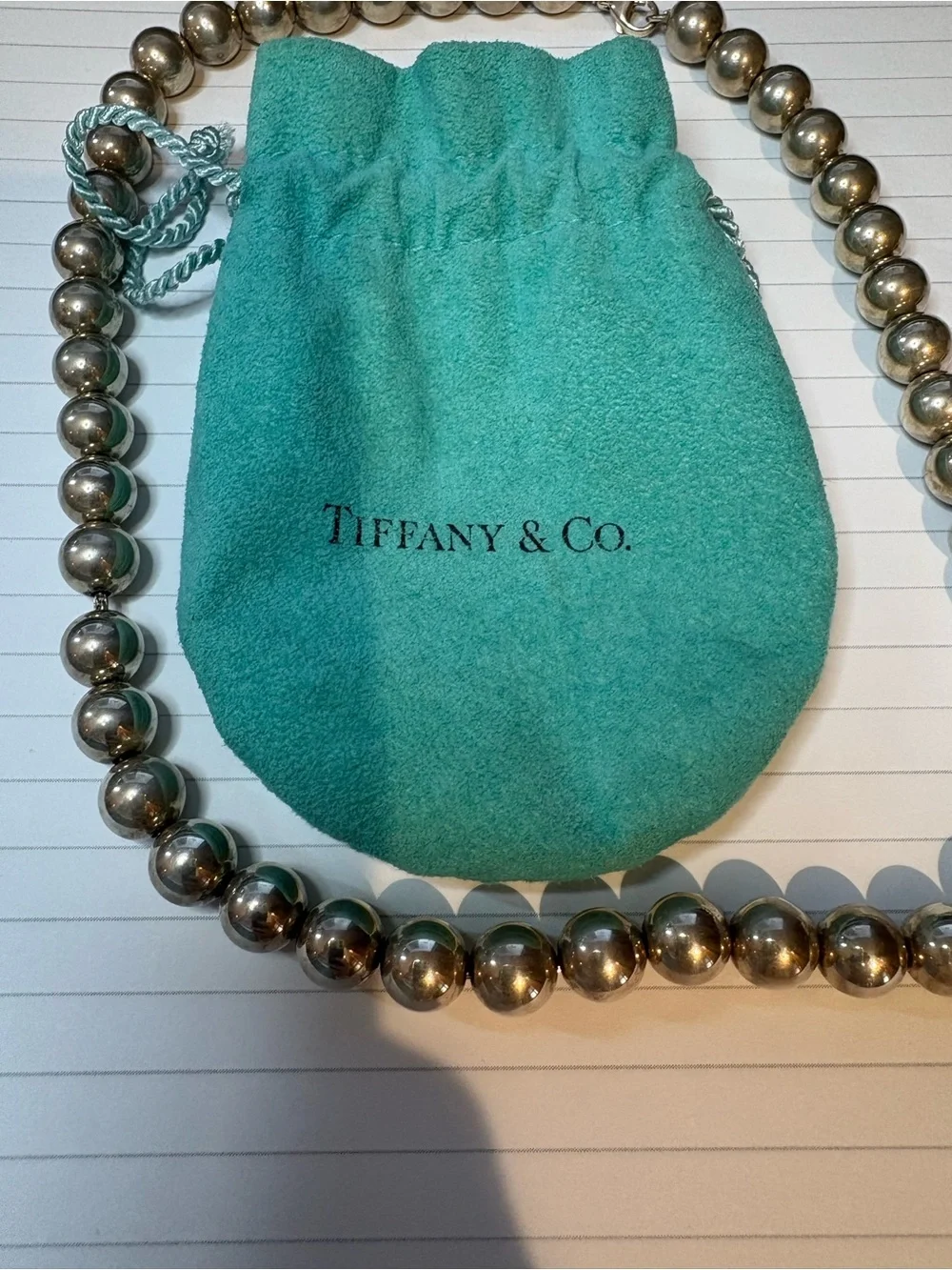 Tiffany & Co. Silver Bead Necklace (18”) with Pouch